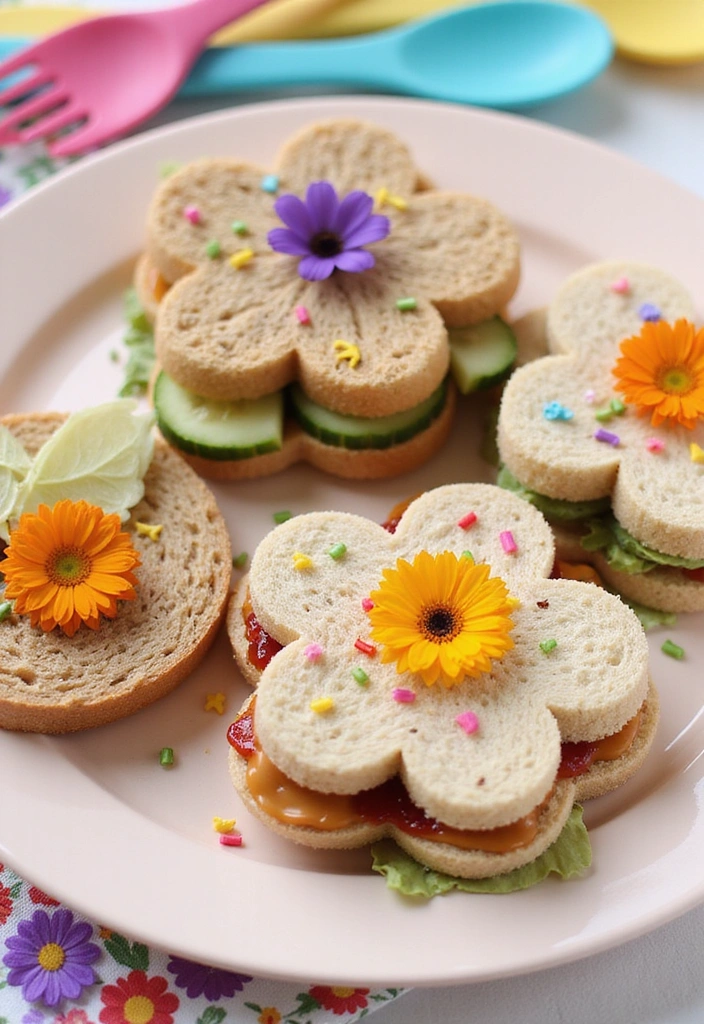 14 Adorable Spring Themed Snacks for Kids That Will Brighten Up Their Day! - 1. Flower-Shaped Sandwiches