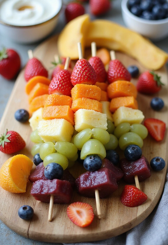 14 Adorable Spring Themed Snacks for Kids That Will Brighten Up Their Day! - 2. Rainbow Fruit Kebabs